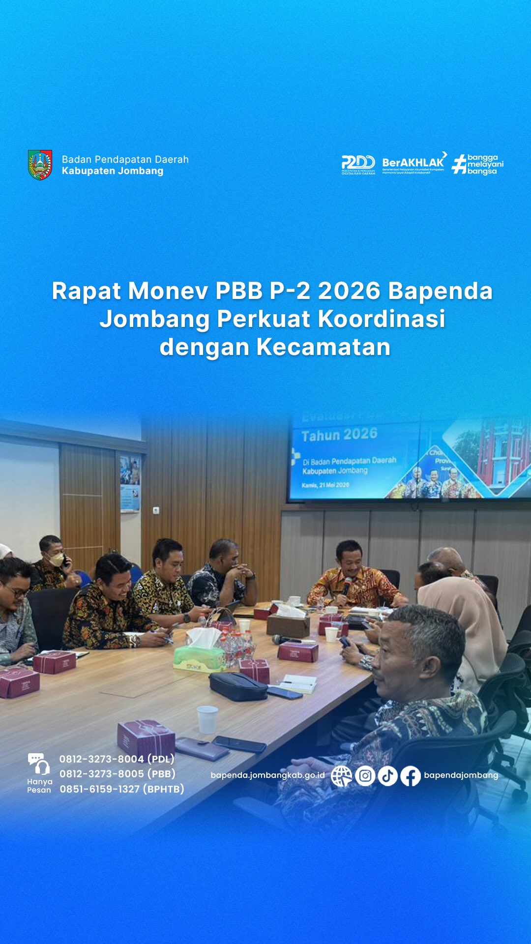 Rapat Koordinasi Monitoring dan Evaluasi Pajak Bumi dan Bangunan Perdesaan dan Perkotaan (PBB-P2) Tahun 2026 bersama seluruh Camat se-Kabupaten Jombang