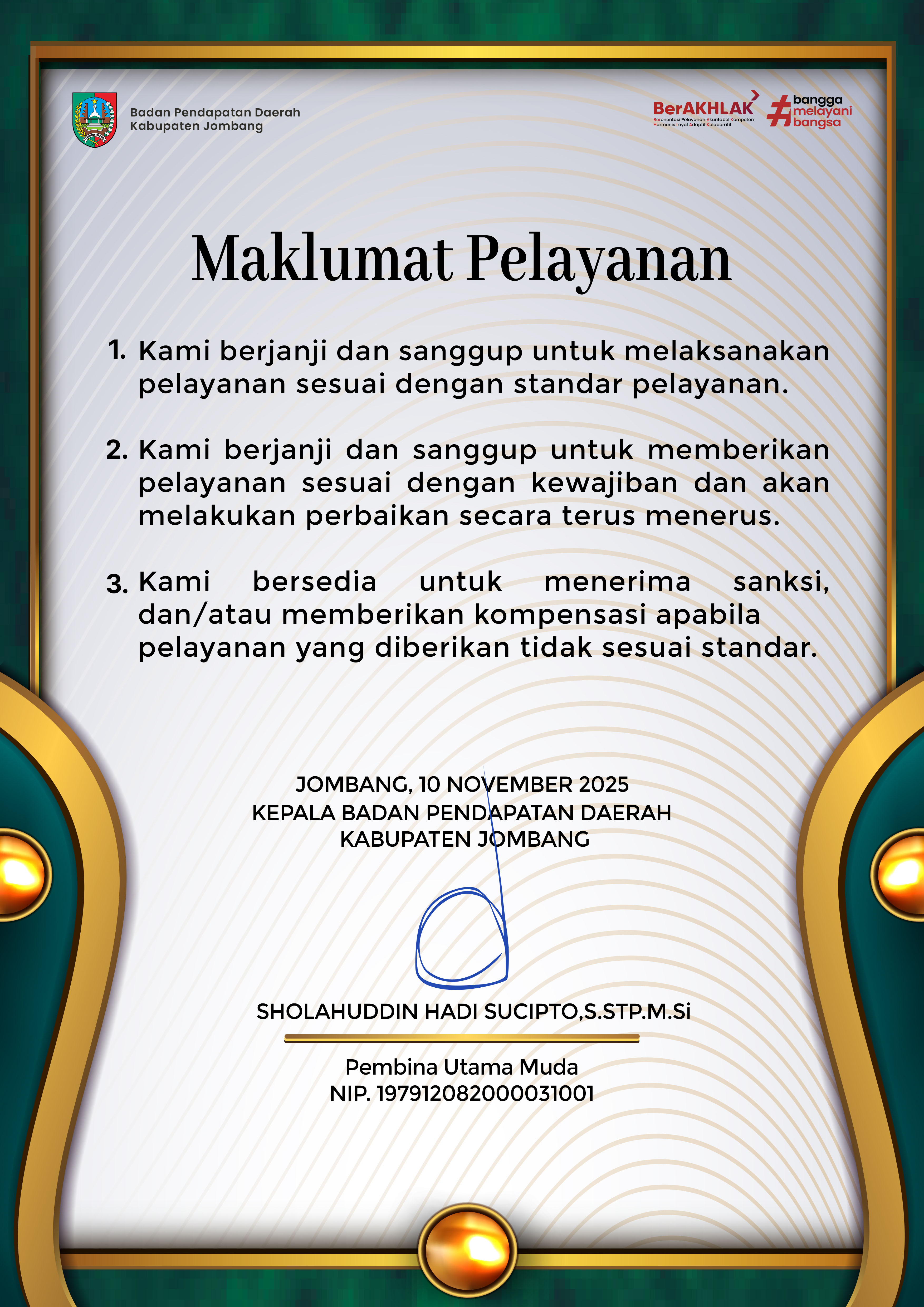 Maklumat Pelayanan Bapenda Jombang