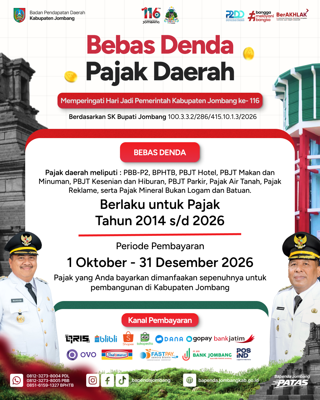 BEBAS DENDA PAJAK DAERAH DALAM MEMPERINGATI HUT PEMKAB JOMBANG KE- 116